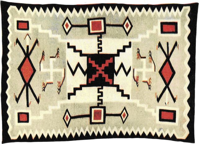 Crownpoint Navajo Rug Auction Photo Eleven. Storm Pattern Navajo rug.